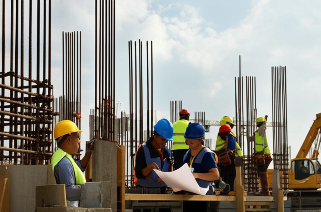 Diverse skilled tradespeople working together